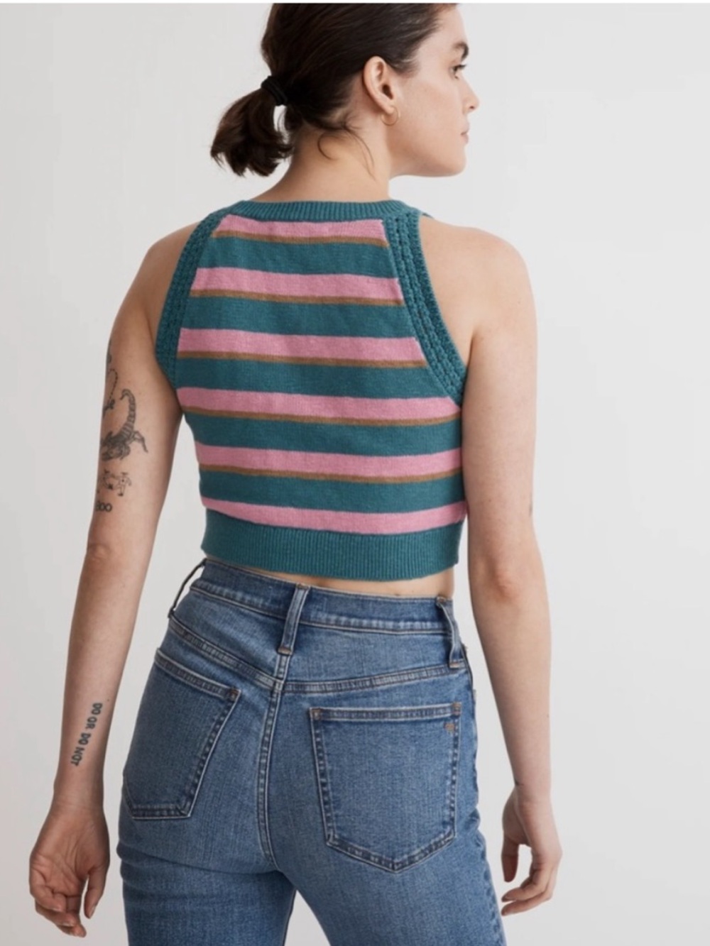 Madewell Striped Knit Crop Tank Top - Teal & Pink